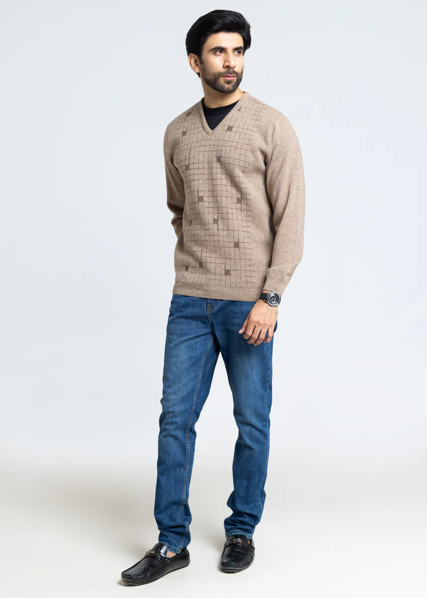 M-Beige-V-Neck Full Sleeves Sweater (511-14) - Image 3