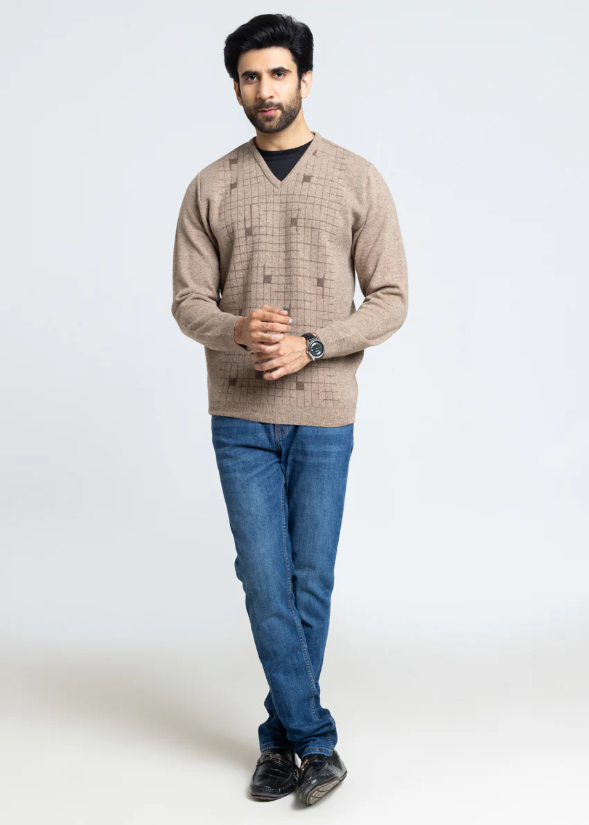 M-Beige-V-Neck Full Sleeves Sweater (511-14) - Image 4
