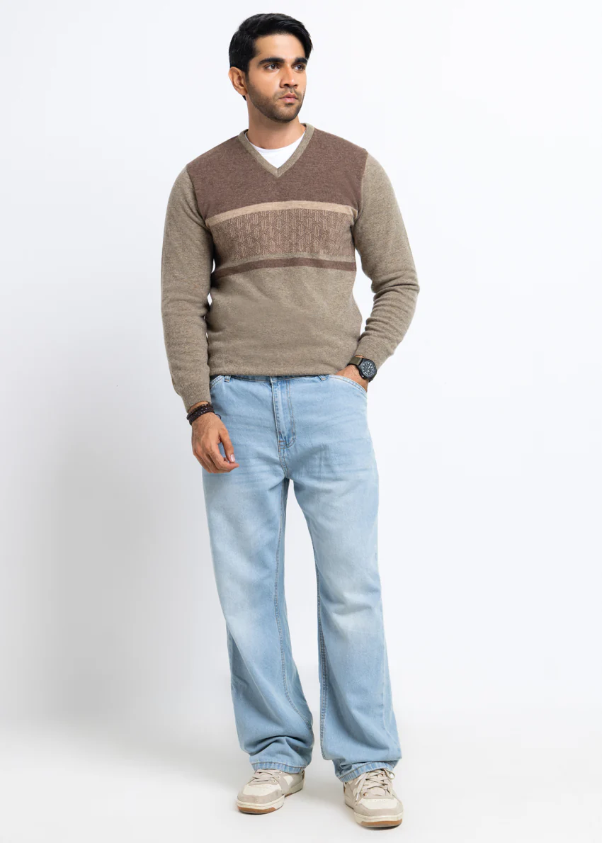 Nl-Beige-V-Neck Full Sleeves Sweater (512-14) - Image 4