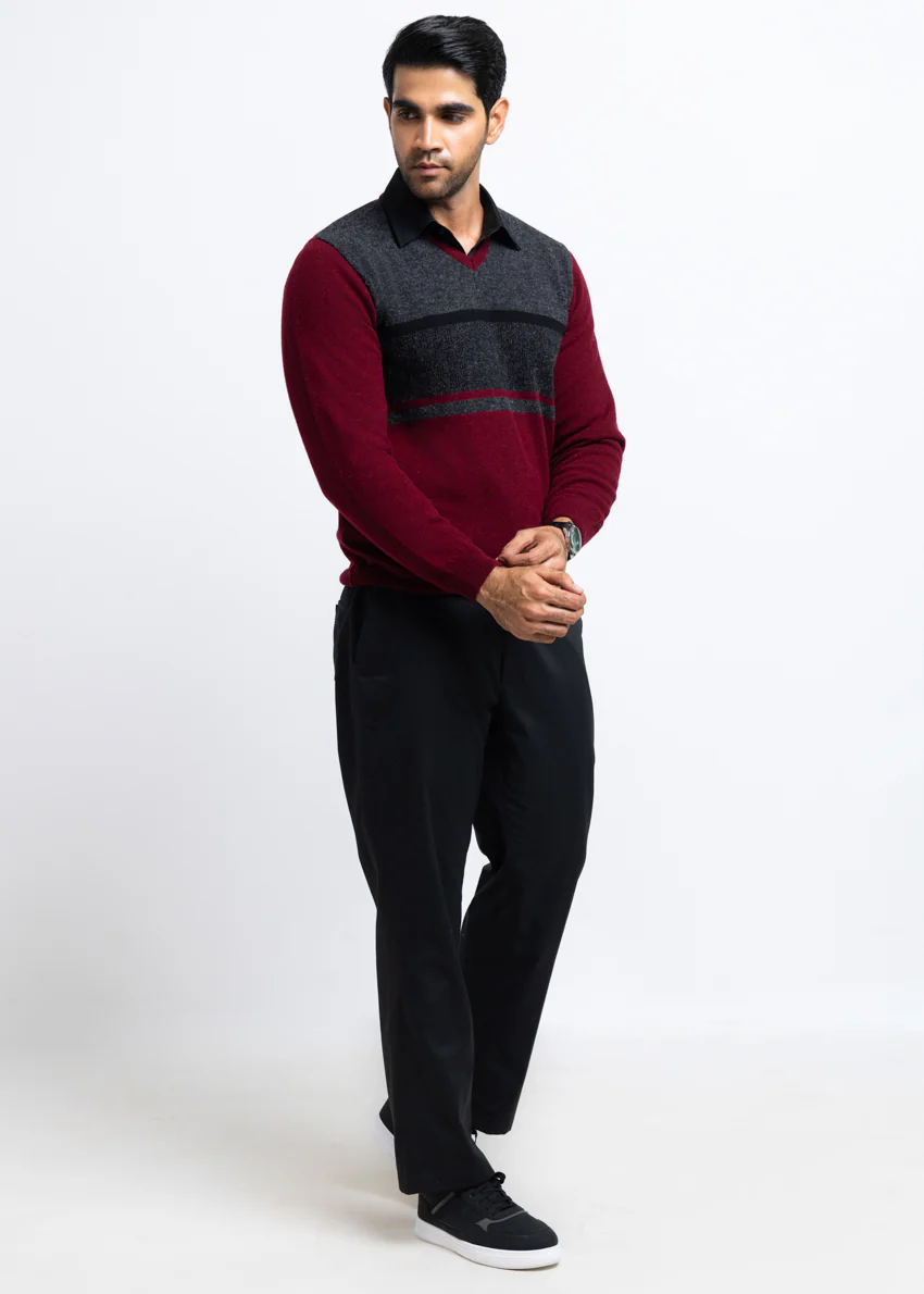 O-Maroon-V-Neck Full Sleeves Sweater (512-14) - Image 3