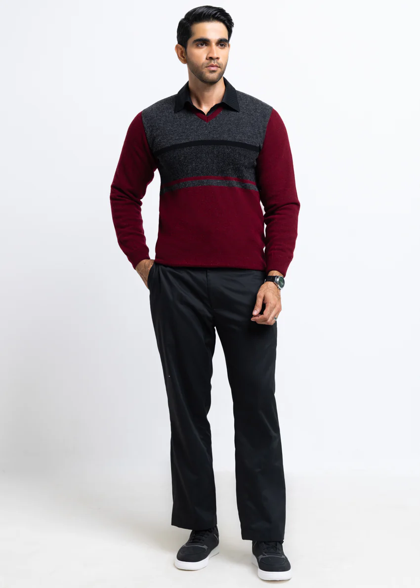 O-Maroon-V-Neck Full Sleeves Sweater (512-14) - Image 4