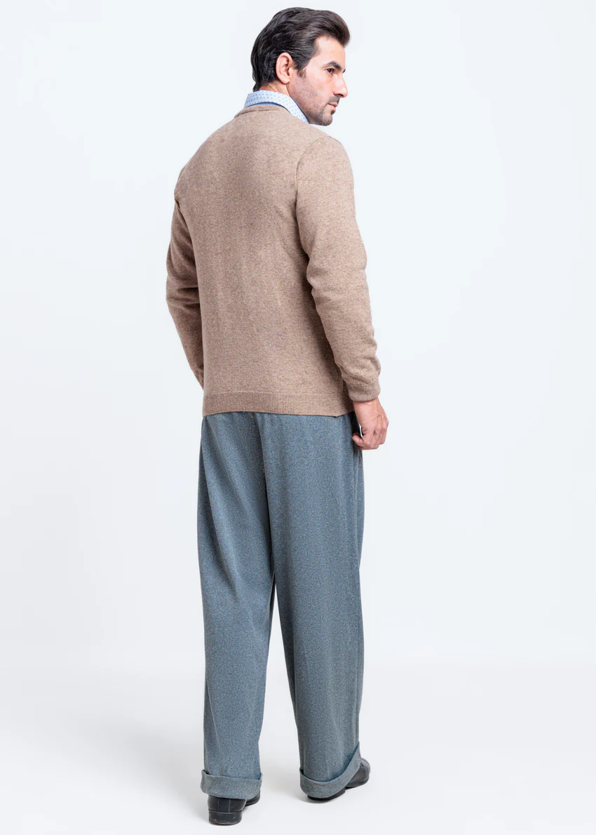 M-Beige-V-Neck Full Sleeves Sweater (513-14) - Image 2