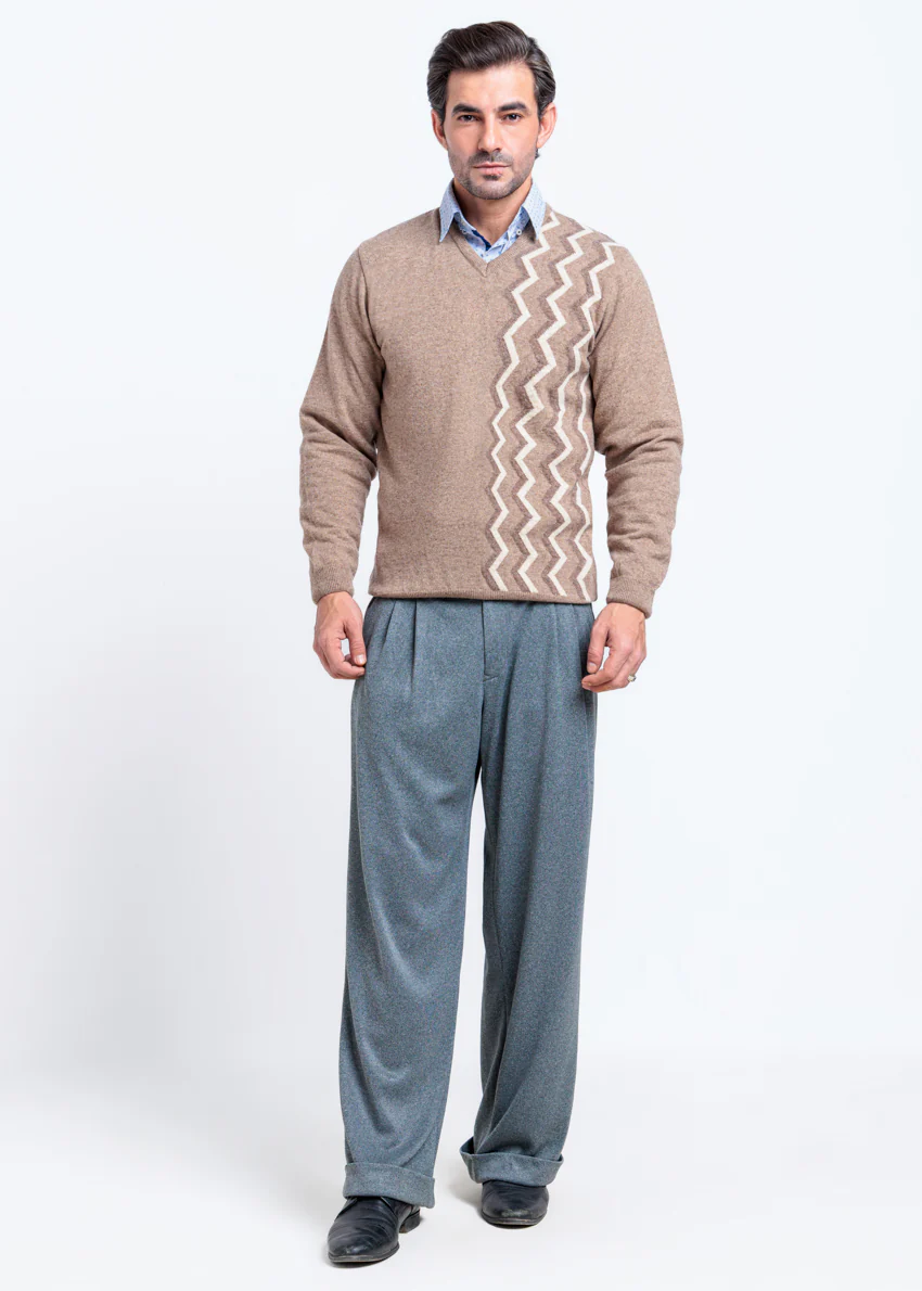 M-Beige-V-Neck Full Sleeves Sweater (513-14) - Image 3