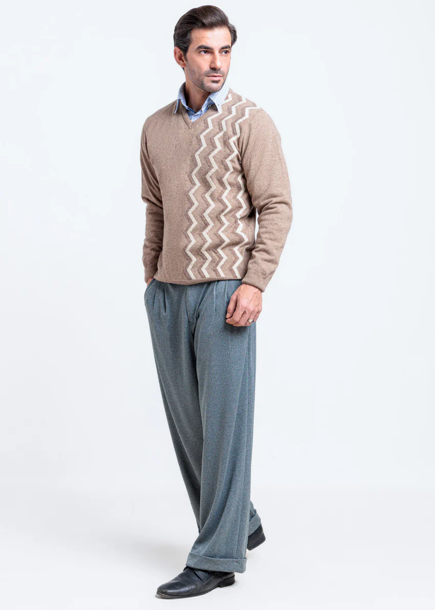 M-Beige-V-Neck Full Sleeves Sweater (513-14) - Image 4