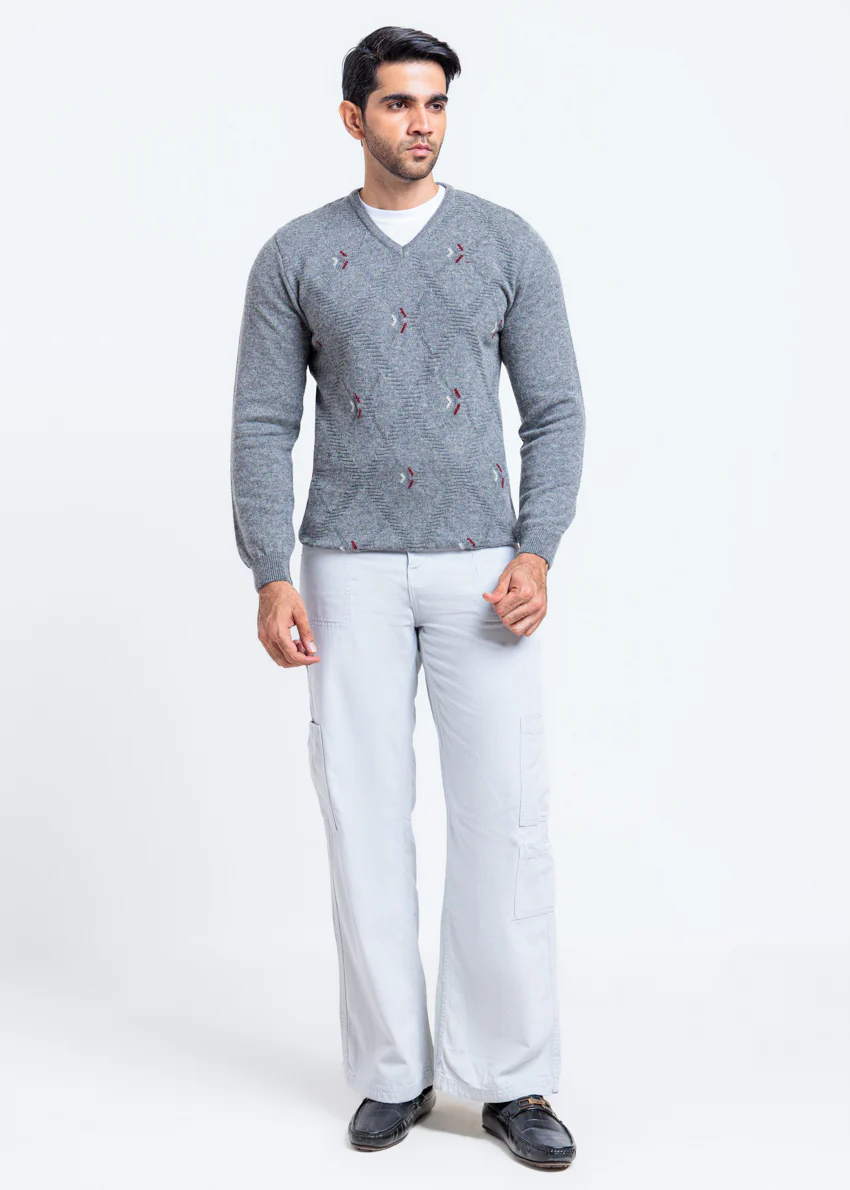 St-Grey-V-Neck Full Sleeves Sweater (514-14) - Image 3