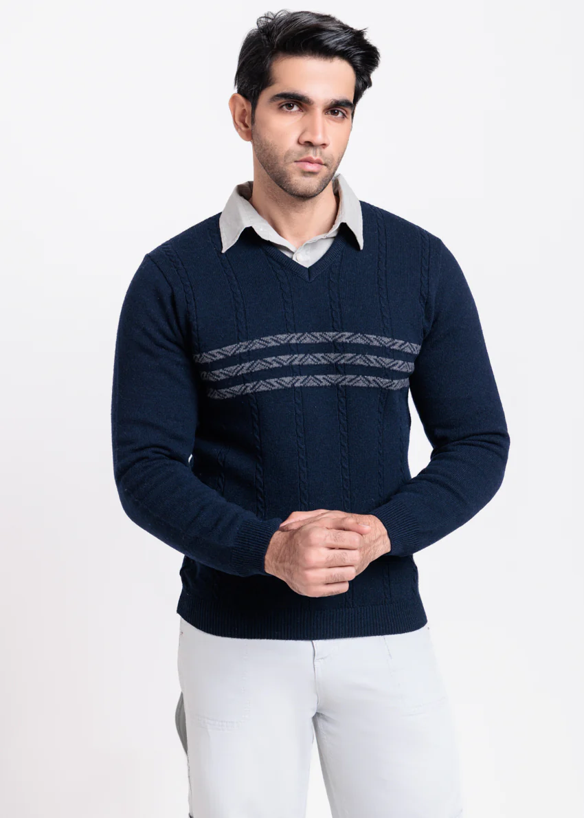 Dn-Blue-V-Neck Full Sleeves Sweater (515-14) - Image 3