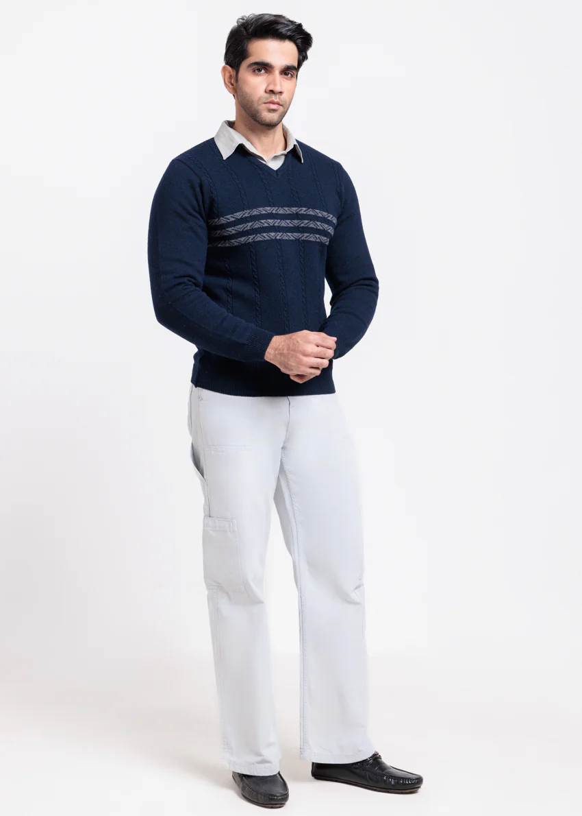 Dn-Blue-V-Neck Full Sleeves Sweater (515-14) - Image 4