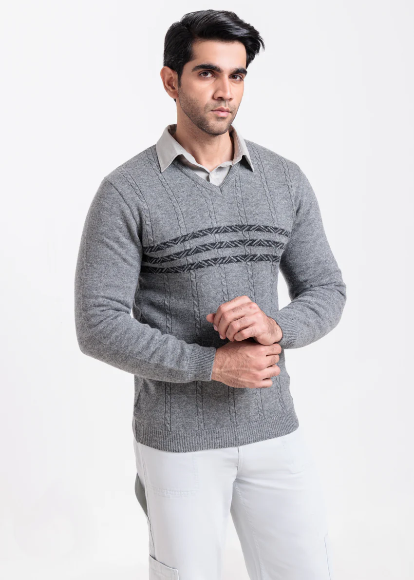 St-Grey-V-Neck Full Sleeves Sweater (515-14) - Image 3