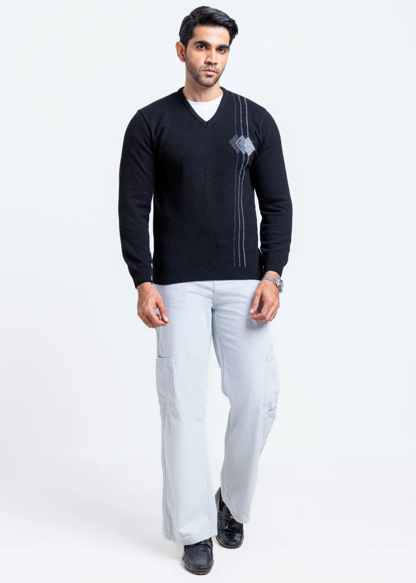J-Black-V-Neck Full Sleeves Sweater (516-14) - Image 3