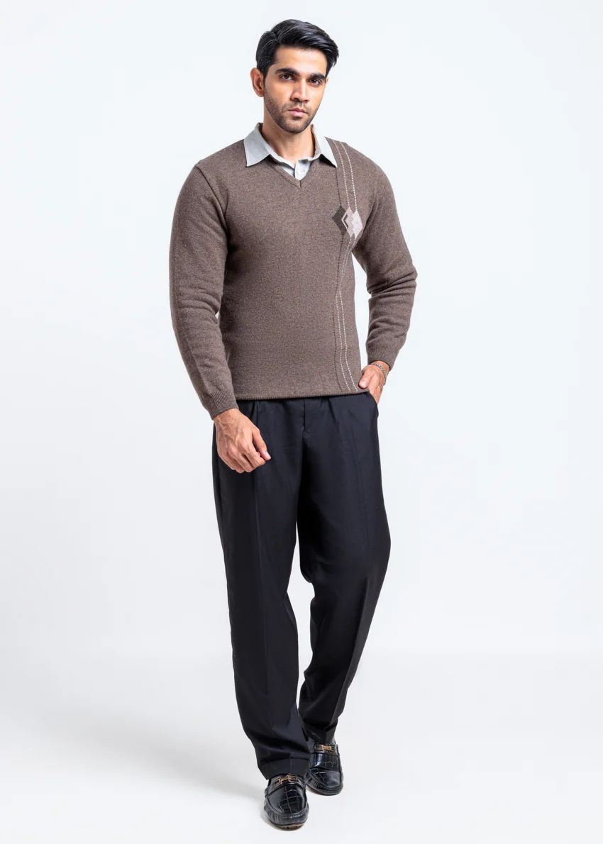 N-Brown-V-Neck Full Sleeves Sweater (516-14) - Image 3