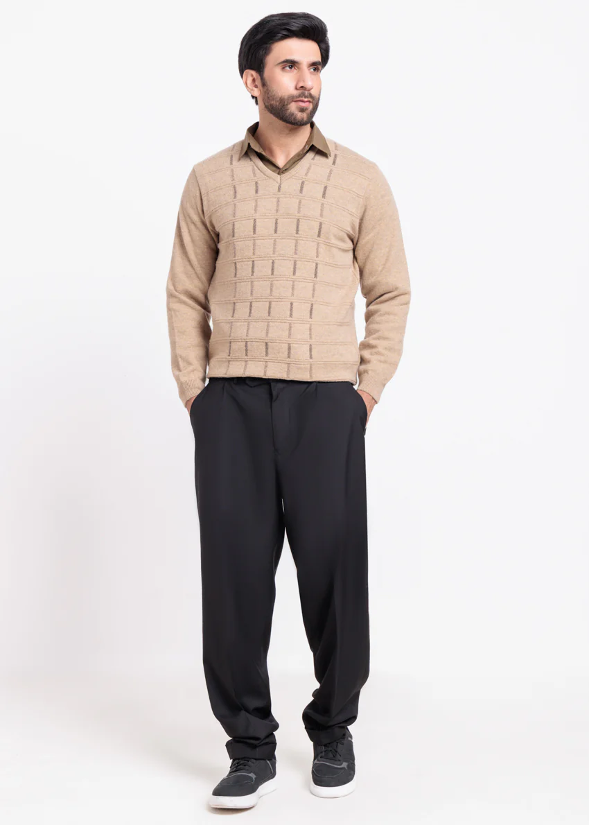 Wheat-V-Neck Full Sleeves Sweater (517-14) - Image 4