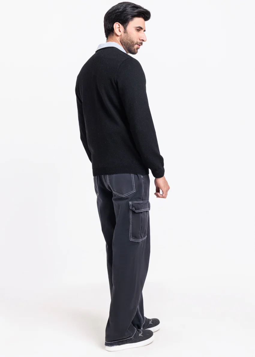 J-Black-V-Neck Full Sleeves Sweater (518-14) - Image 2