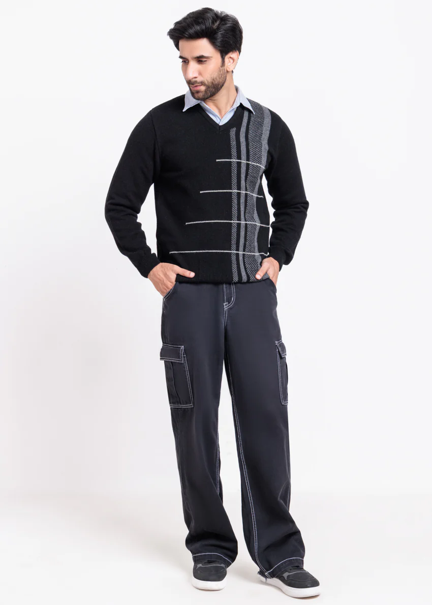J-Black-V-Neck Full Sleeves Sweater (518-14) - Image 4