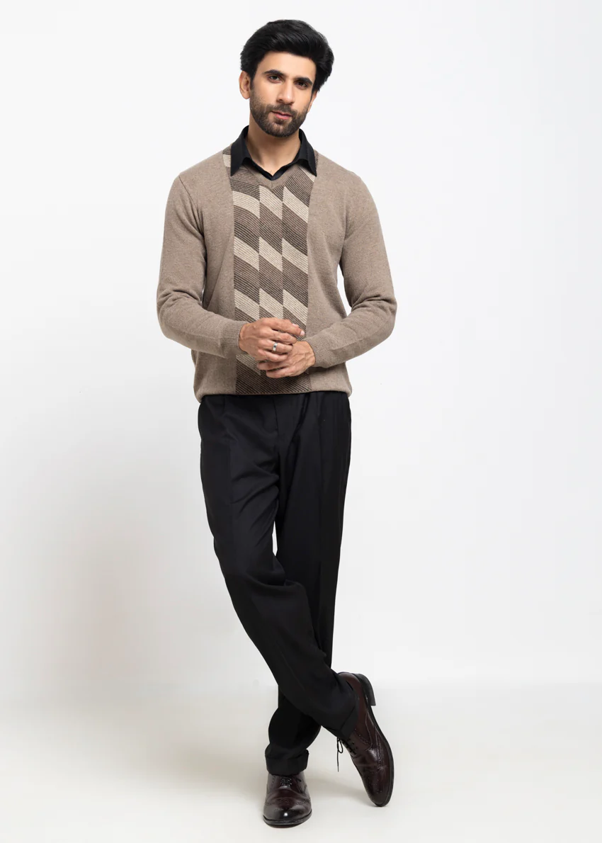Ng-Beige-V-Neck Full Sleeves Sweater (520-14) - Image 4