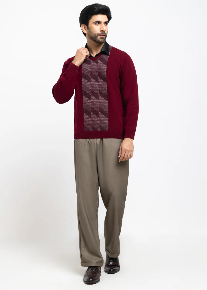O-Maroon-V-Neck Full Sleeves Sweater (520-14) - Image 4