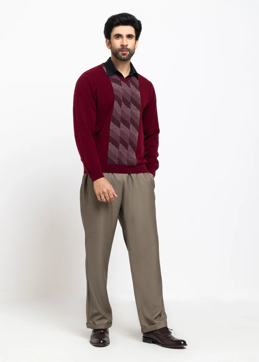 O-Maroon-V-Neck Full Sleeves Sweater (520-14) - Image 5