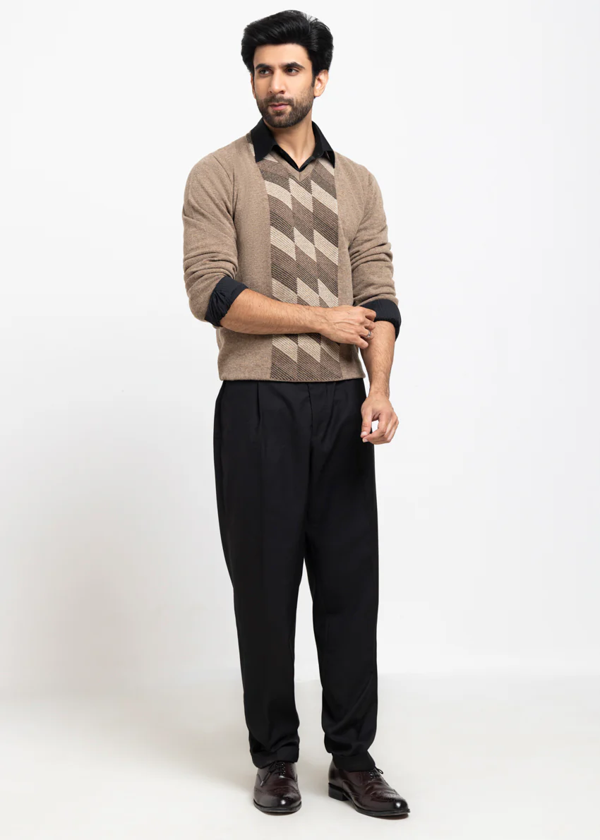 Walnut-V-Neck Full Sleeves Sweater (520-14) - Image 3