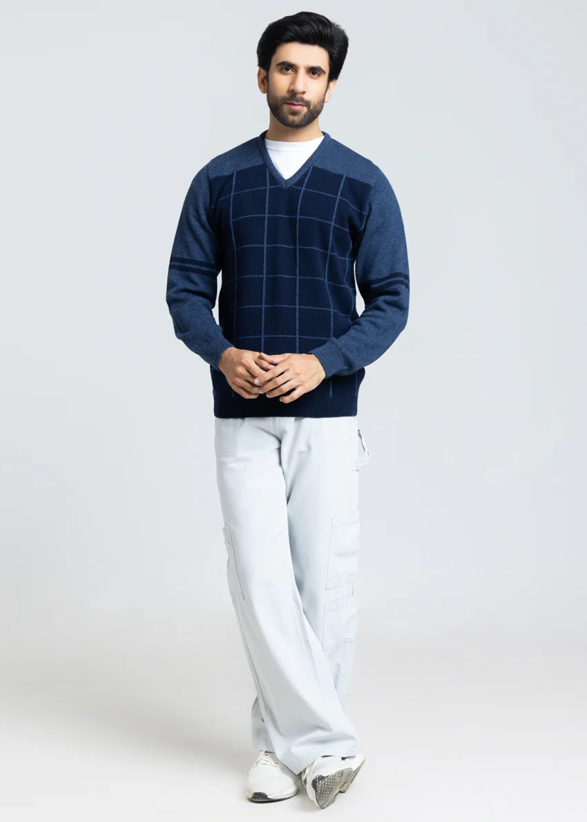 Dn-Blue-V-Neck Full Sleeves Sweater (522-14) - Image 4