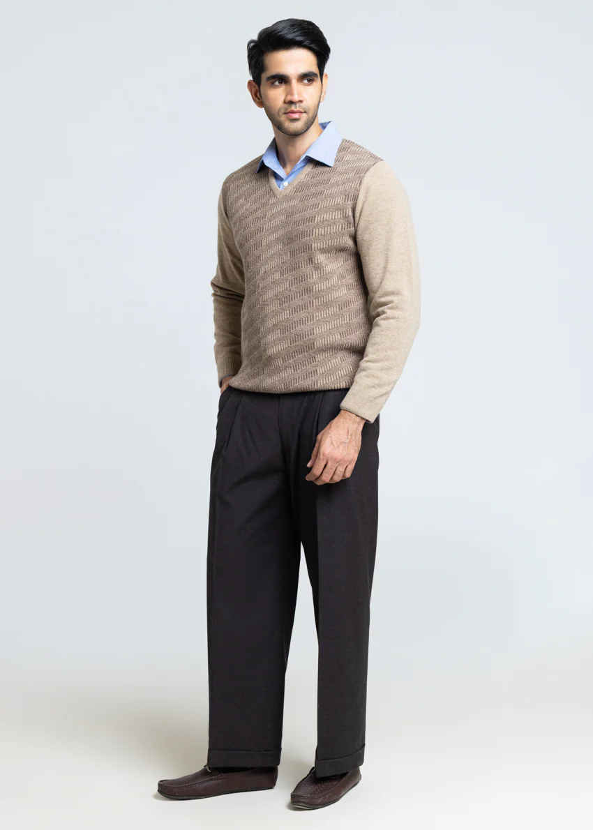 Mushroom-V-Neck Full Sleeves Sweater (524-14) - Image 3