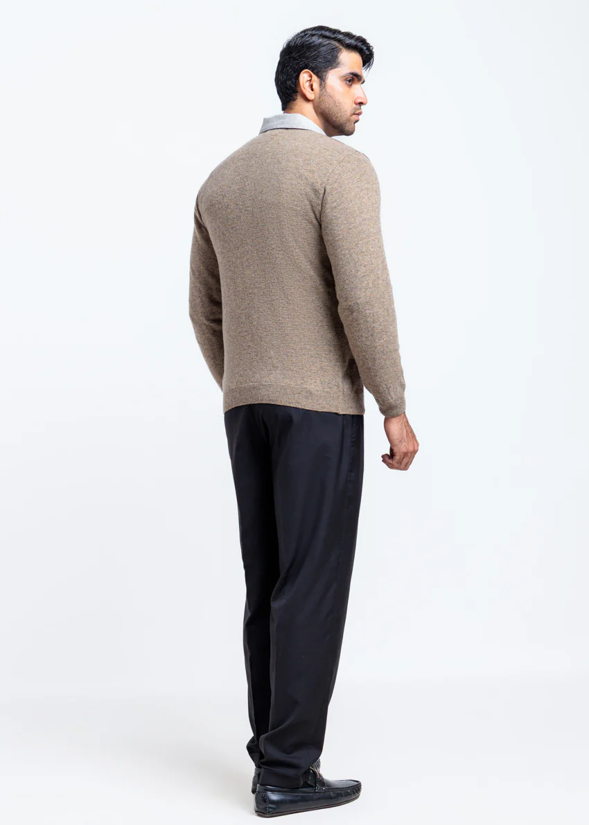 Nl-Beige-V-Neck Full Sleeves Sweater (525-14) - Image 2