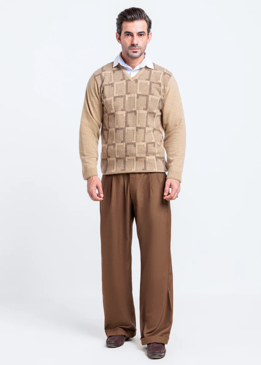 Wheat-V-Neck Full Sleeves Sweater (525-14) - Image 3