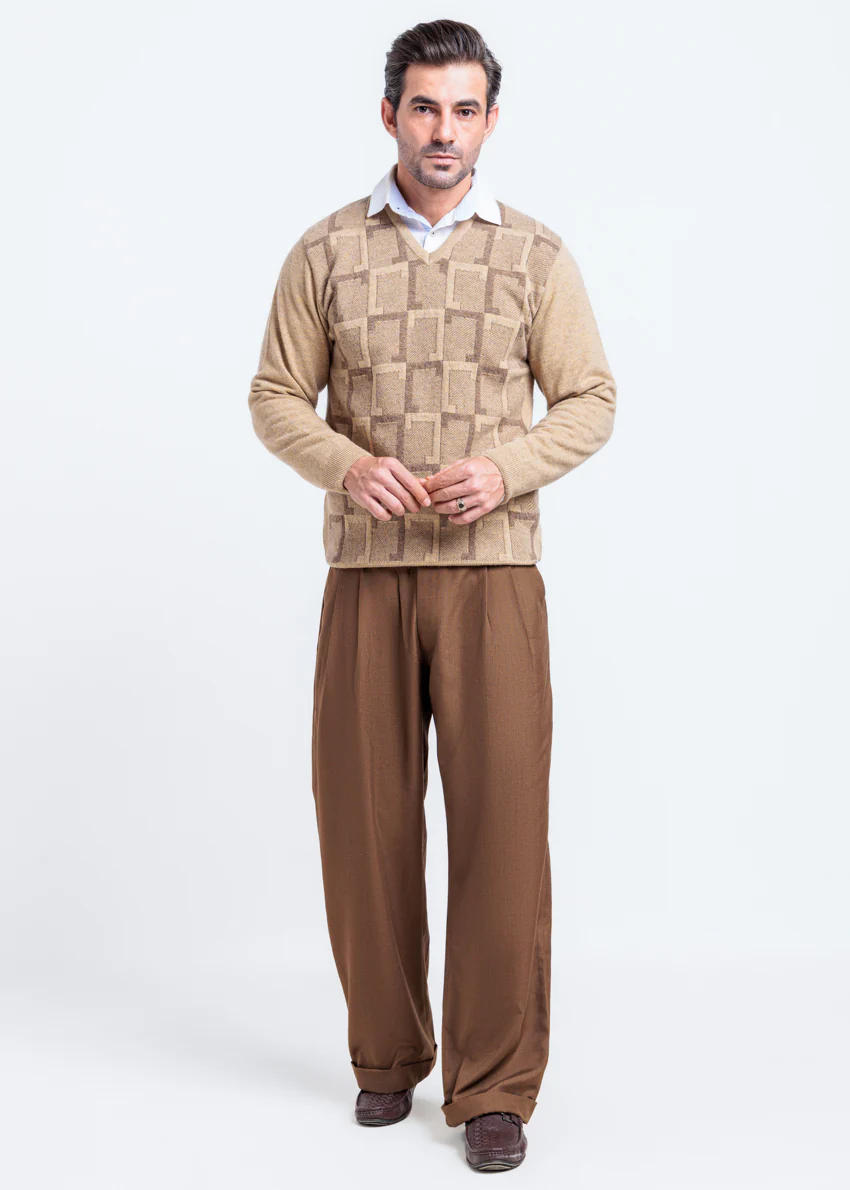 Wheat-V-Neck Full Sleeves Sweater (525-14) - Image 4