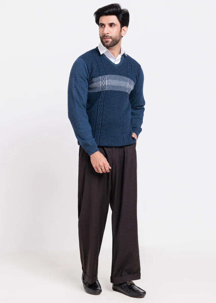 N-D-Blue-V-Neck Full Sleeves Sweater (526-14) - Image 3