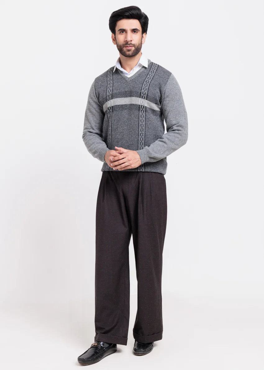 St-Gray-V-Neck Full Sleeves Sweater (526-14) - Image 3