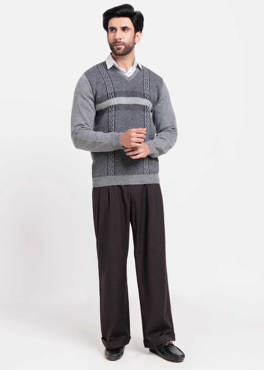 St-Gray-V-Neck Full Sleeves Sweater (526-14) - Image 4