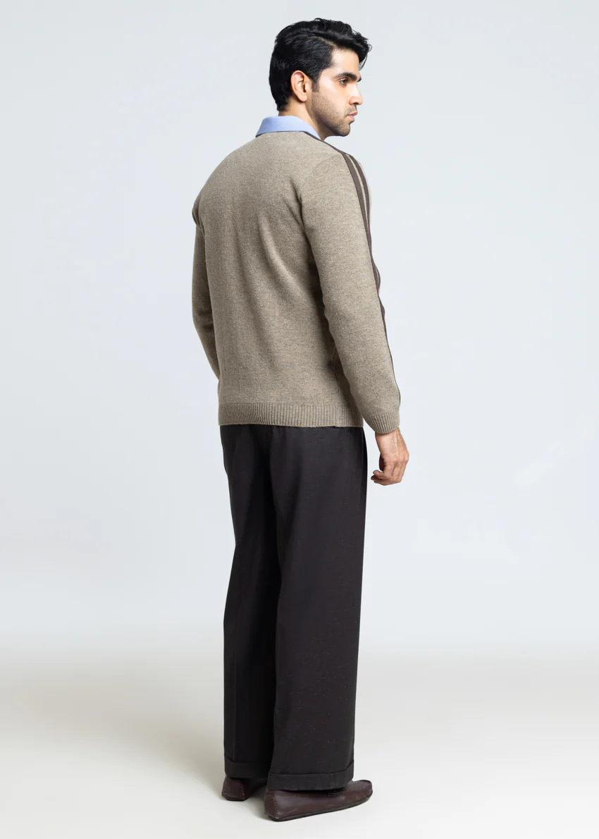Nl-Beige-V-Neck Full Sleeves Sweater (557-14) - Image 2