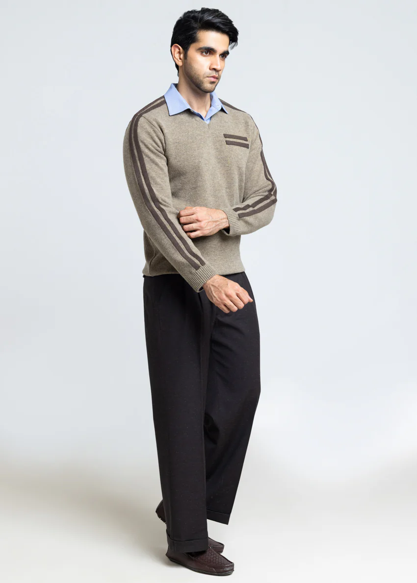 Nl-Beige-V-Neck Full Sleeves Sweater (557-14) - Image 4