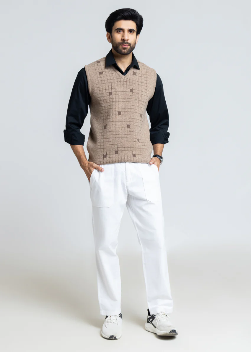 M-Beige-V-Neck Sando Sweater (661-14) - Image 5