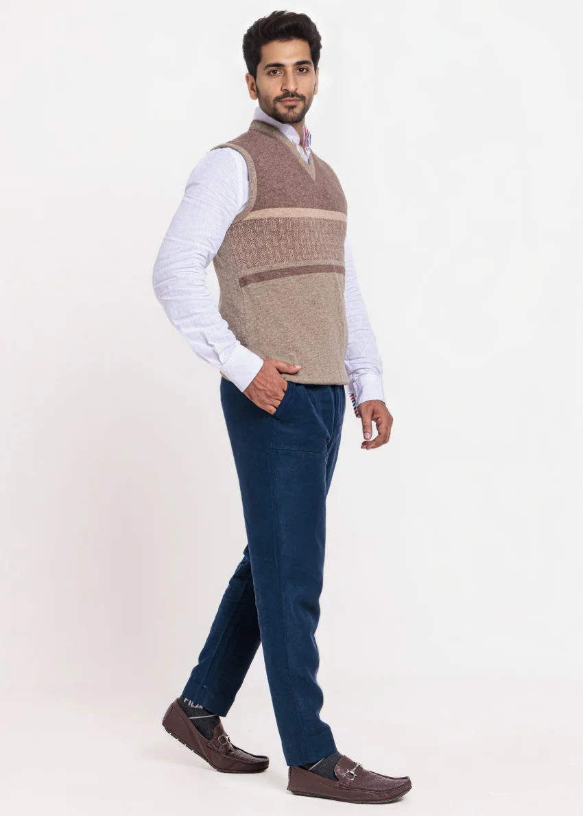 Nl-Beige-V-Neck Sando Sweater (662-14) - Image 4
