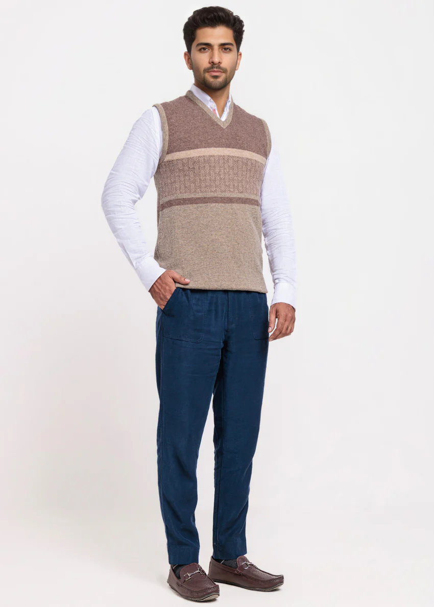 Nl-Beige-V-Neck Sando Sweater (662-14) - Image 5