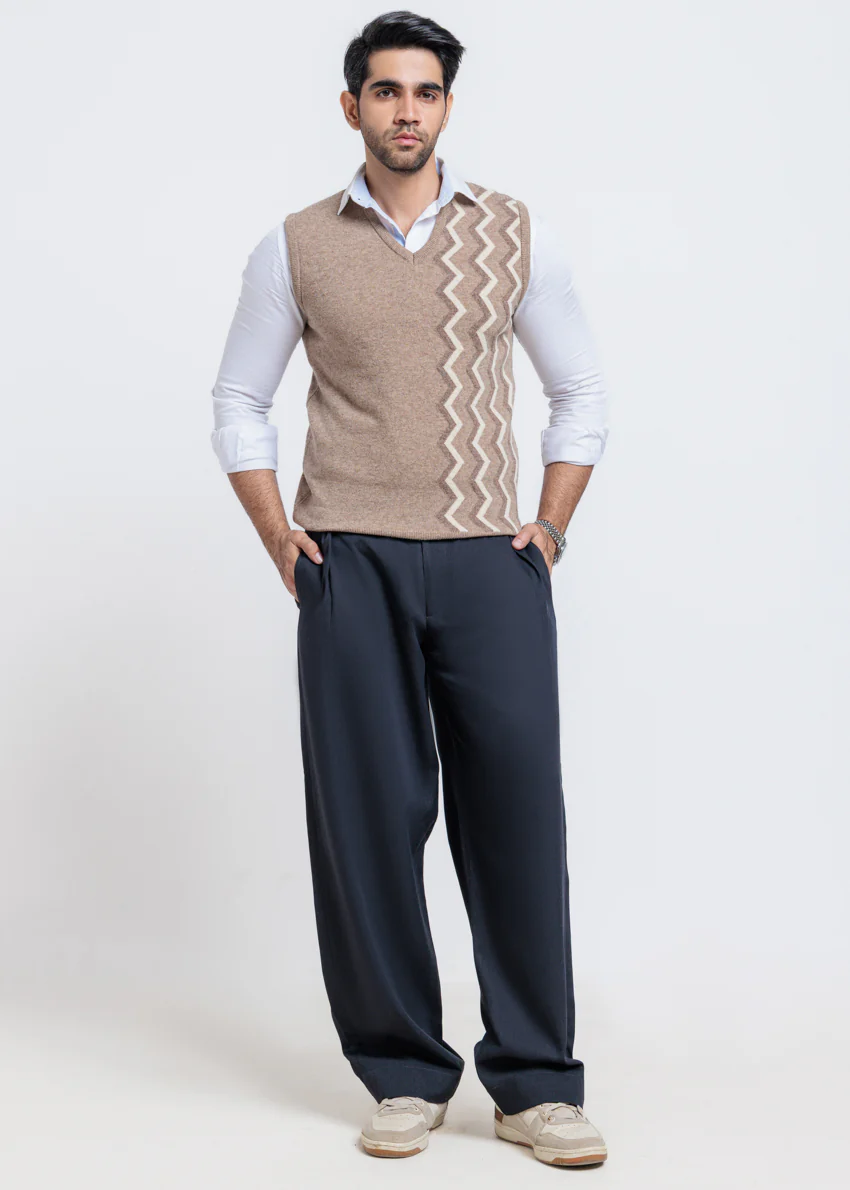 M-Beige-V-Neck Sando Sweater (663-14) - Image 3