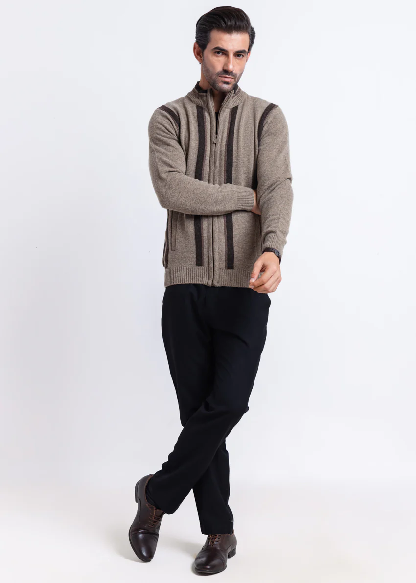 Nl-Beige-Turtle Neck Zipper Full Sleeves Sweater (753-14) - Image 2