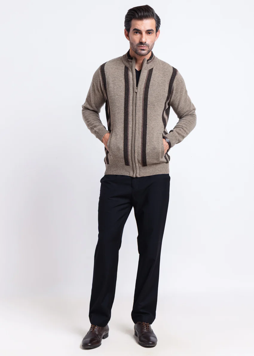 Nl-Beige-Turtle Neck Zipper Full Sleeves Sweater (753-14) - Image 3