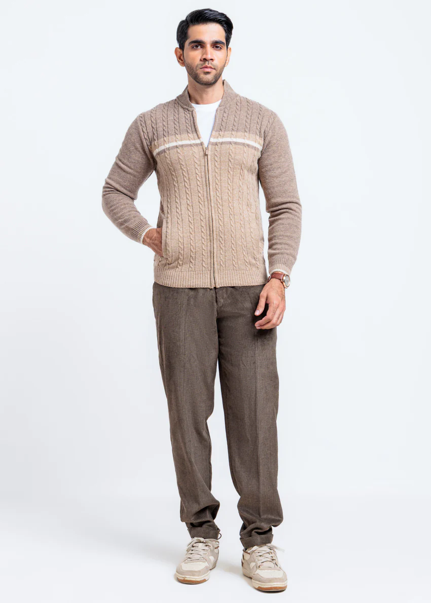 Mashroom-Baseball Collar Zipper Full Sleeves Sweater (754-14) - Image 3