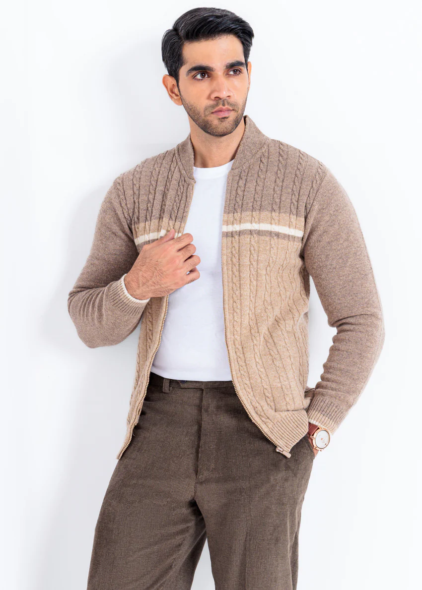 Mashroom-Baseball Collar Zipper Full Sleeves Sweater (754-14) - Image 5