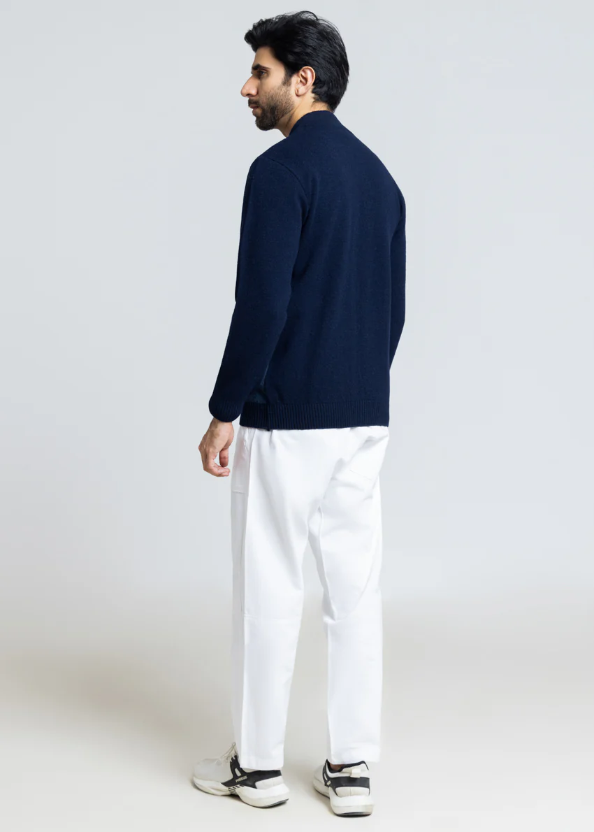 Dn-Blue-Baseball Collar Zipper Full Sleeves Sweater (759-14) - Image 2