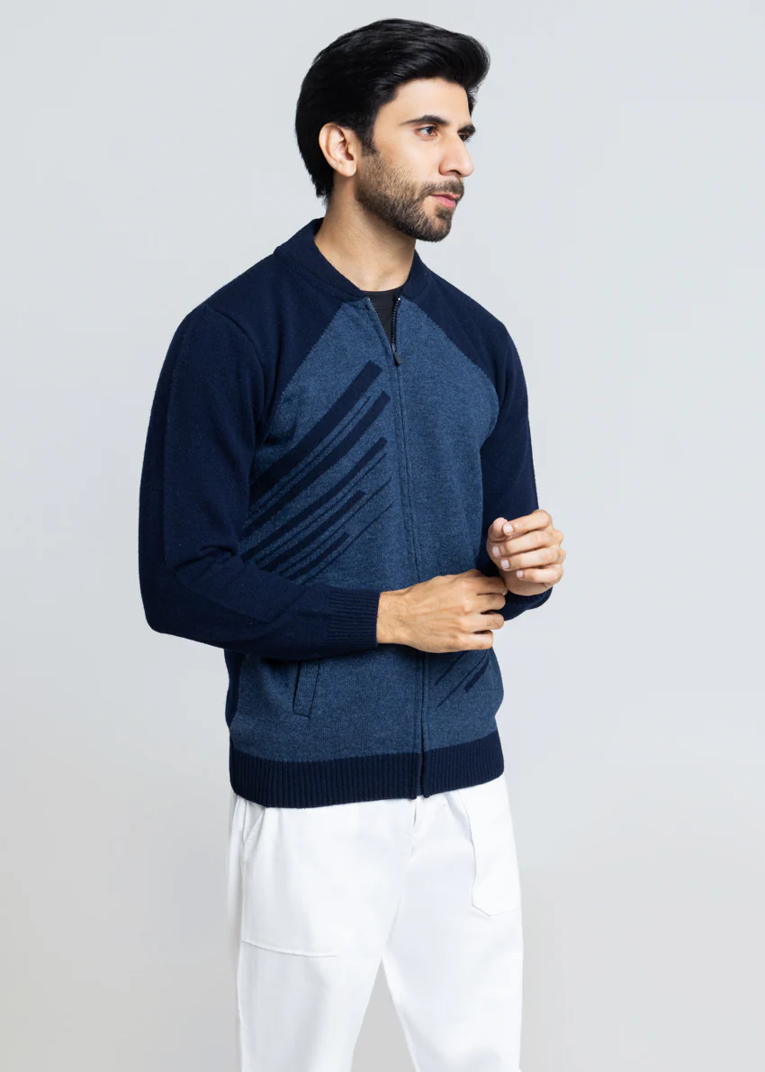 Dn-Blue-Baseball Collar Zipper Full Sleeves Sweater (759-14) - Image 4