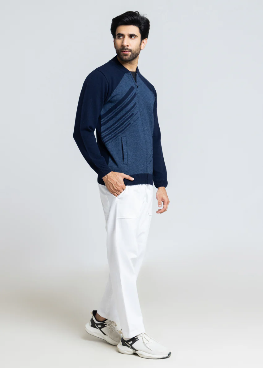 Dn-Blue-Baseball Collar Zipper Full Sleeves Sweater (759-14) - Image 5