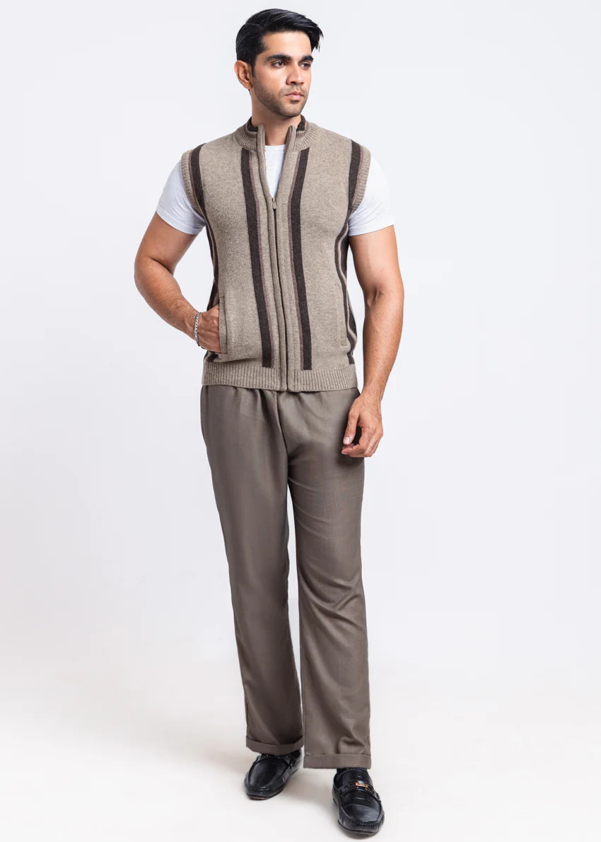 Nl-Beige-Turtle Neck Zipper Sando Sweater (783-14) - Image 3