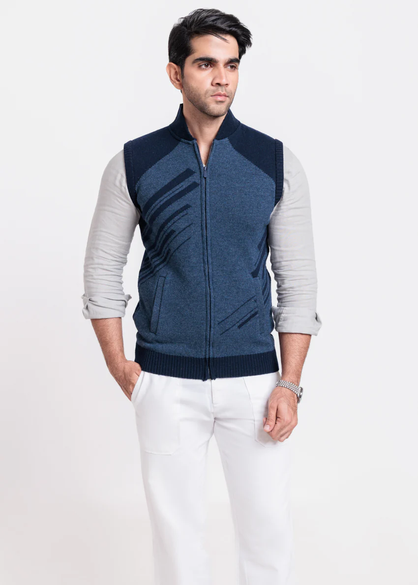 Dn-Blue-Baseball Collar Zipper Sando Sweater (789-14) - Image 4