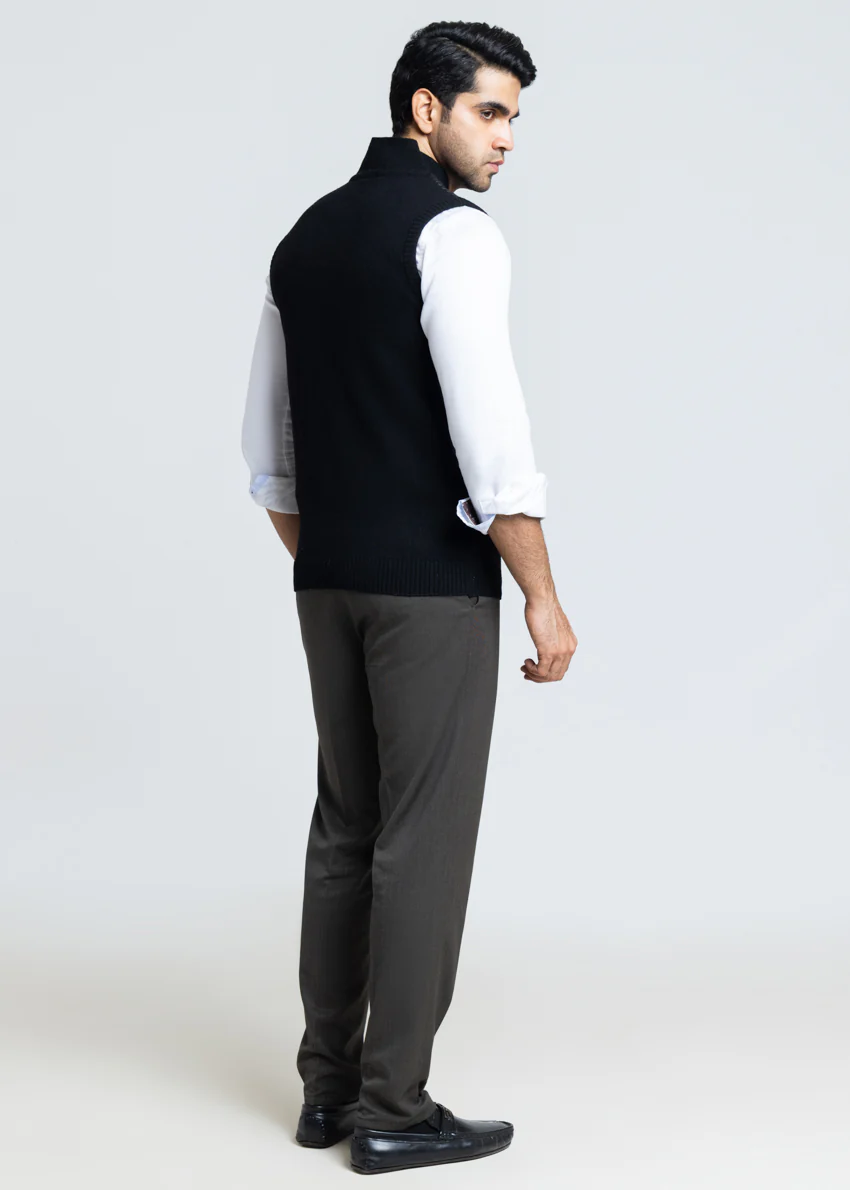 J-Black-Baseball Collar  Zipper Sando Sweater (790-14) - Image 5