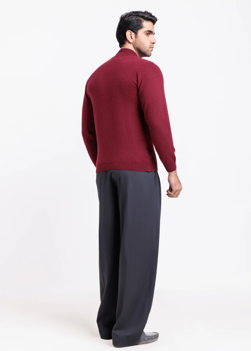 O-Maroon-Round Turtle Neck Full Sleeve Sweater (851-14) - Image 3