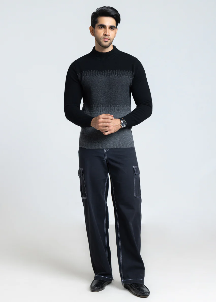 J-Black-Round Turtle Neck Full Sleeves Sweater (854-14) - Image 3