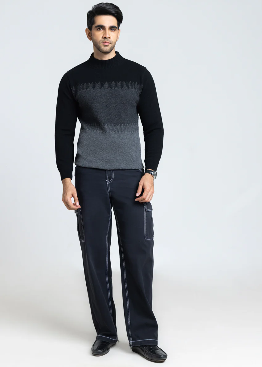 J-Black-Round Turtle Neck Full Sleeves Sweater (854-14) - Image 4