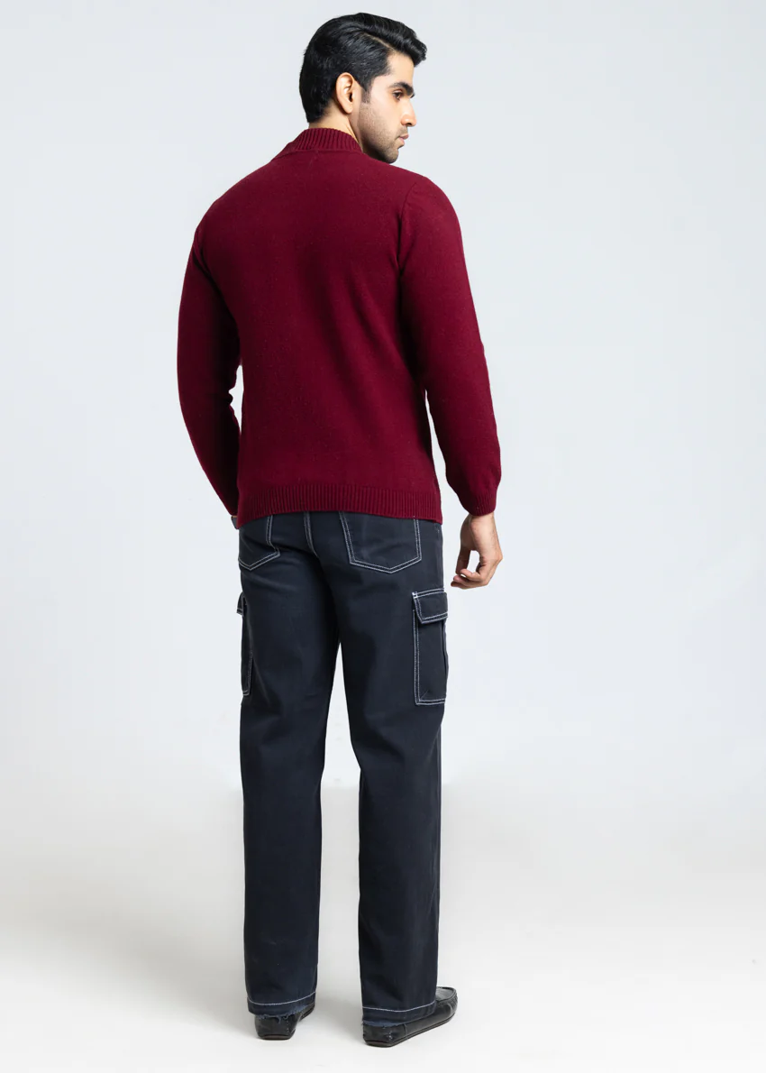 O-Maroon-Round Turtle Neck Full Sleeves Sweater (855-14) - Image 2