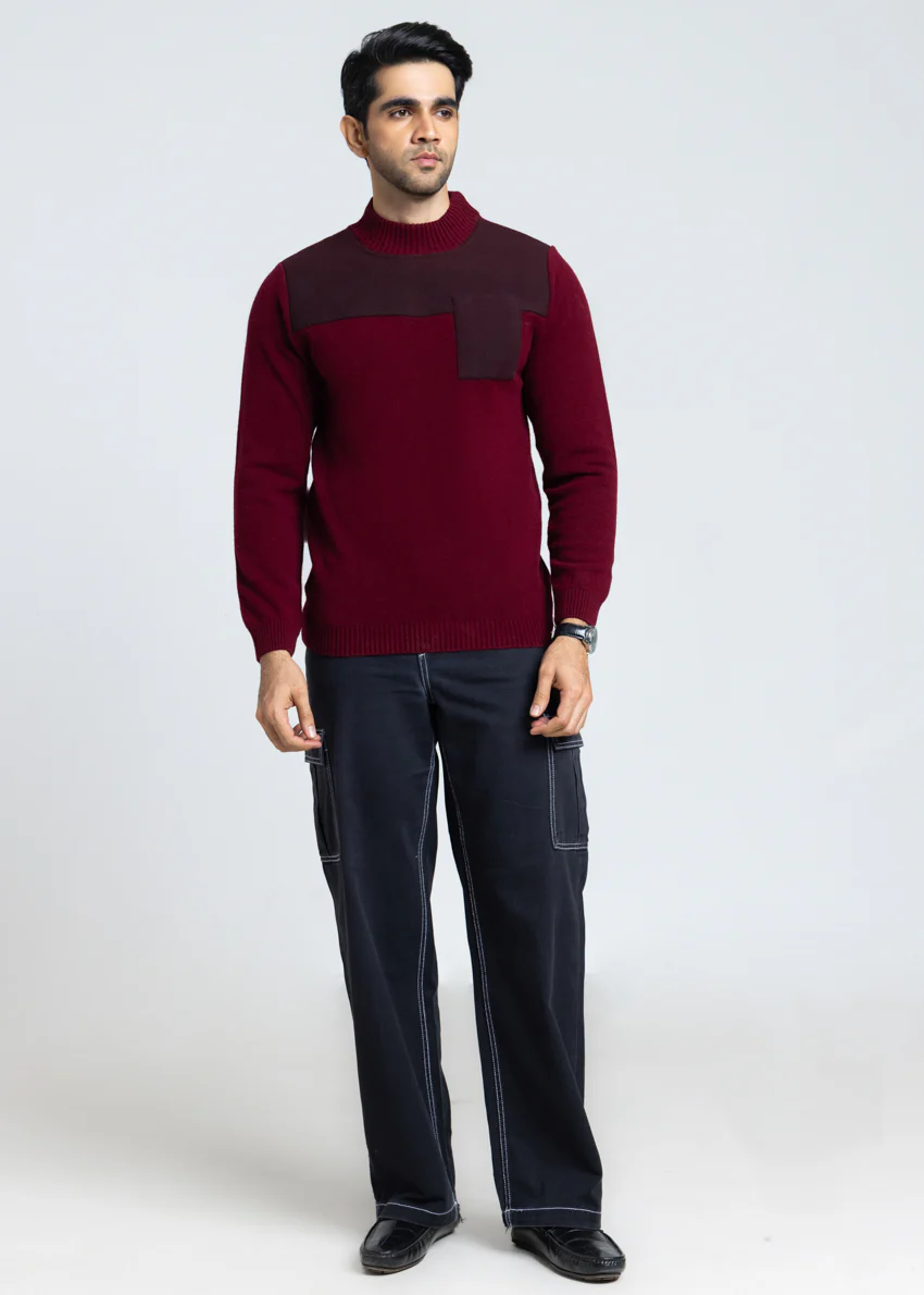 O-Maroon-Round Turtle Neck Full Sleeves Sweater (855-14) - Image 3